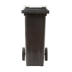 Bilden föreställer en mörkgrå tunna för plastförpackningar