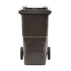 Bilden föreställer en mörkgrå tunna för plastförpackningar