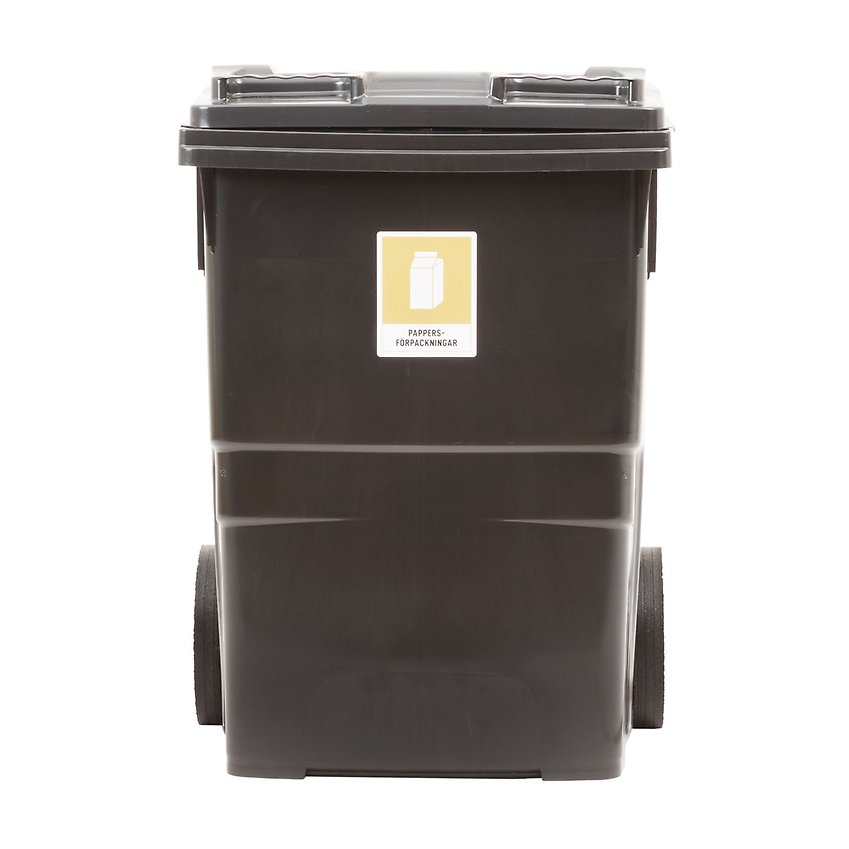 Bilden föreställer en mörkgrå tunna för plastförpackningar