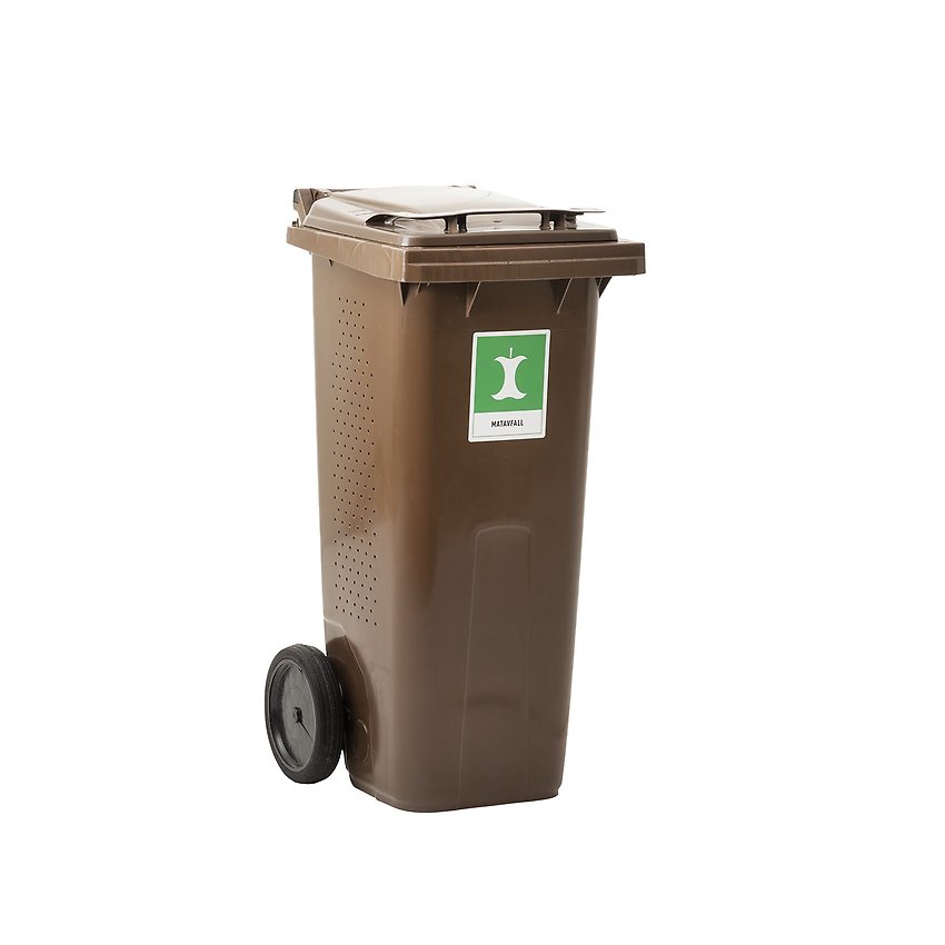 Bilden föreställer en mörkgrå tunna för plastförpackningar